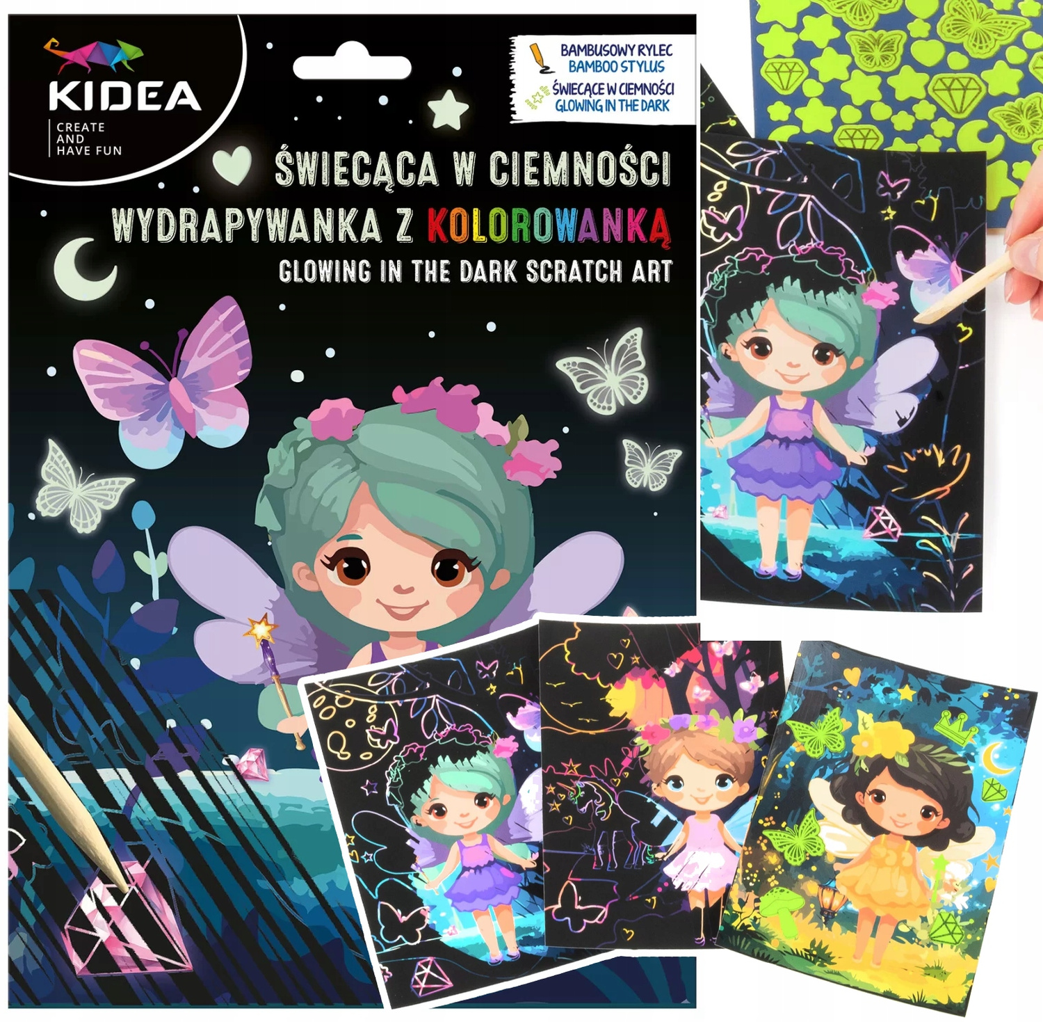 Wydrapywanka Z Kolorowanką WRÓŻKI Świecąca W Ciemności Magia Kidea_1