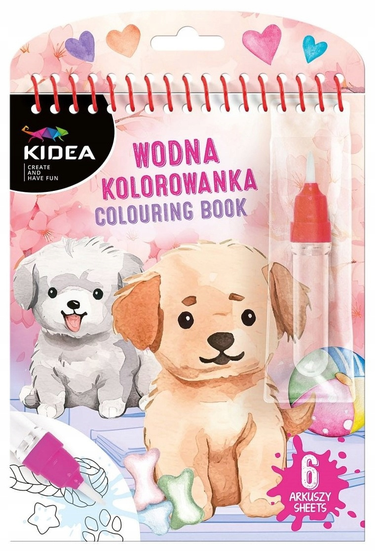 Magiczna Wielorazowa Kolorowanka Wodna PIESKI 6 Szt Pisak Kidea_1