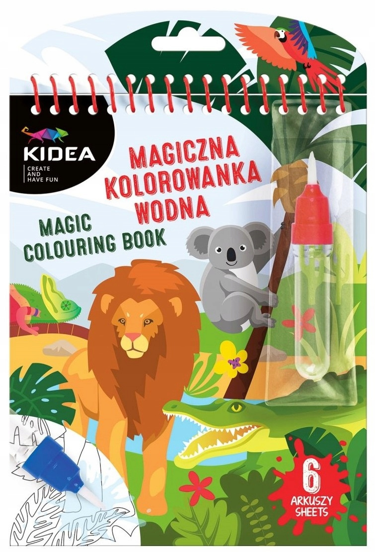 Magiczna Wielorazowa Kolorowanka Wodna SAFARI ZWIERZĘTA 6 Szt Pisak Kidea_1