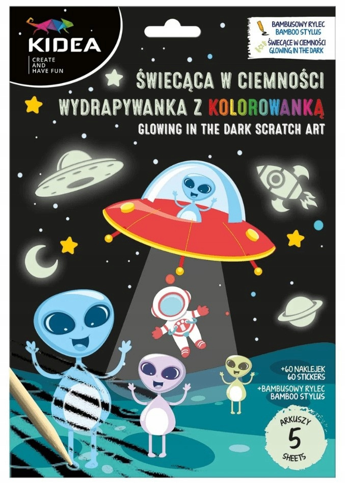Wydrapywanka Z Kolorowanką KOSMOS Świecąca W Ciemności Potworki Kidea_1