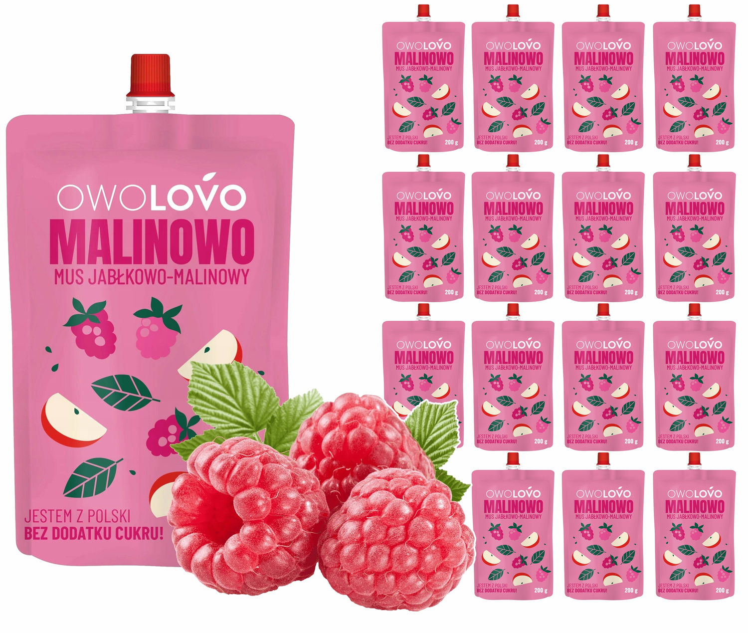 OWOLOVO Mus MALINOWY Tubka Dla Dzieci Dorosłych 16x200g ZESTAW_1