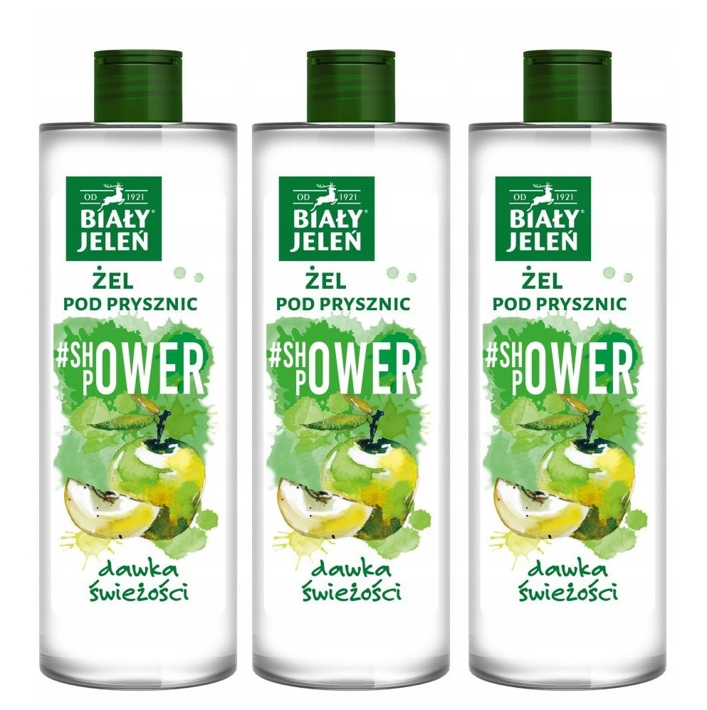 3x Żel Pod Prysznic BIAŁY JELEŃ Jabłko Shower Power 400 ml SKÓRA WRAŻLIWA_1