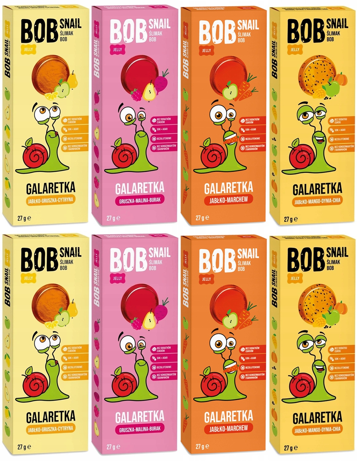 BOB SNAIL Jellies Galaretka ZESTAW 8x 27g MIX SMAKÓW Dla Dzieci Bez Cukru_1
