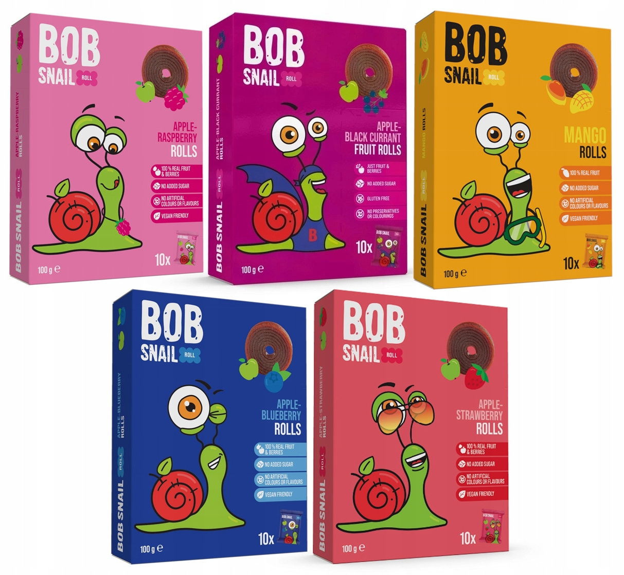 BOB SNAIL Przekąska Owocowa ZESTAW 5 x 100g MIX SMAKÓW Naturalna Bez Cukrów_1