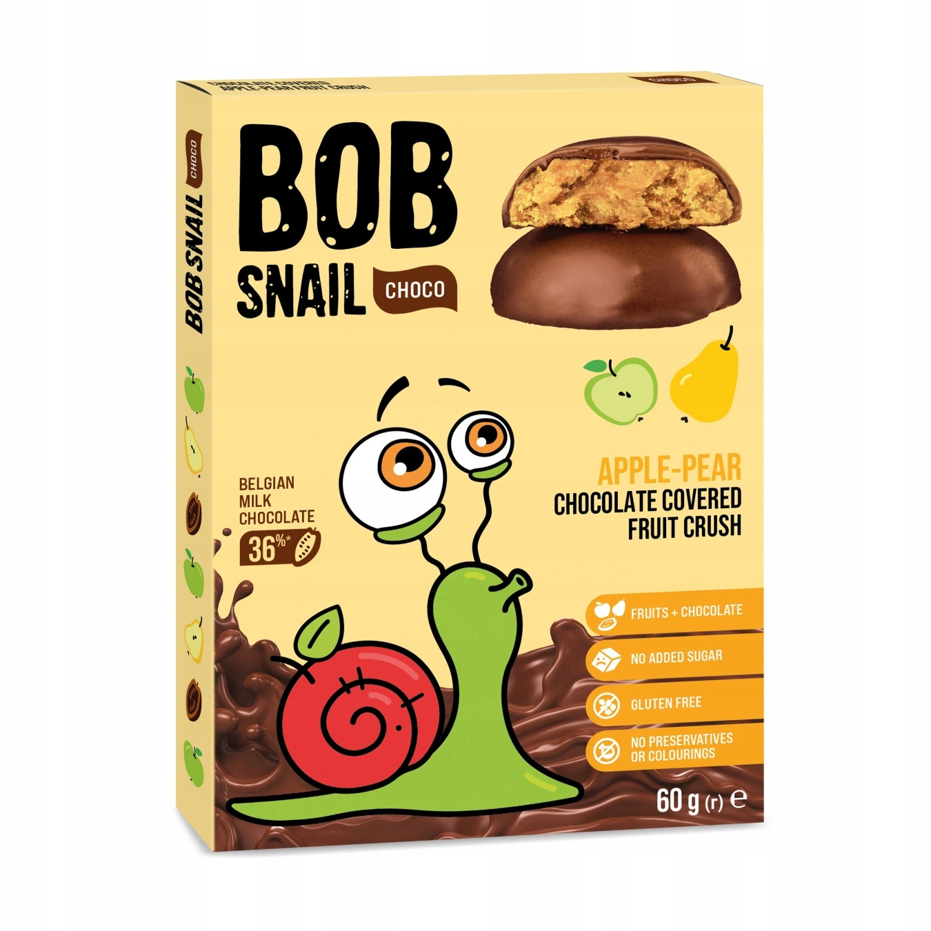 Przekąska Owocowa JABŁKO GRUSZKA W Czekoladzie Bez Cukrów 60g BOB SNAIL_1
