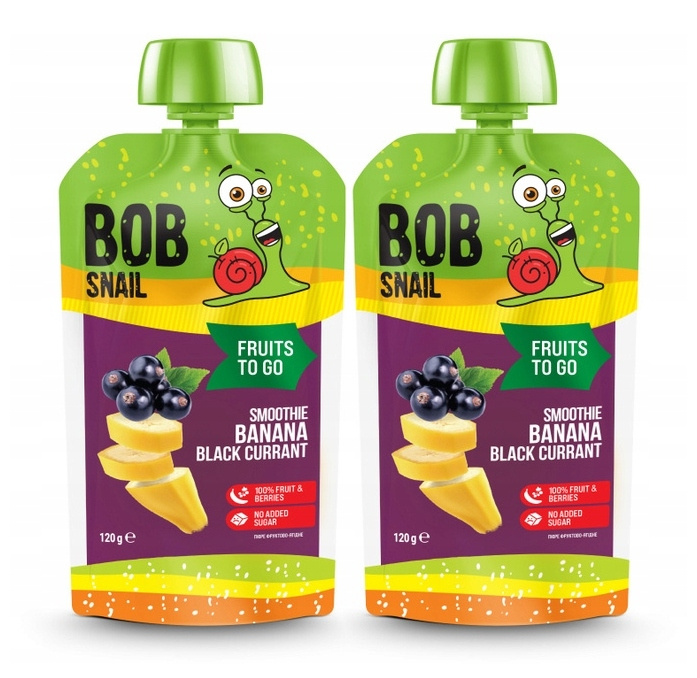 2x BOB SNAIL Smoothie BANAN Czarna PORZECZKA Bez Dodatku Cukru Mus 120g_1