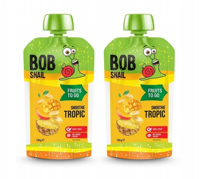 2x BOB SNAIL Smoothie BANAN ANANAS MANGO Bez Dodatku Cukru Mus 120g_1