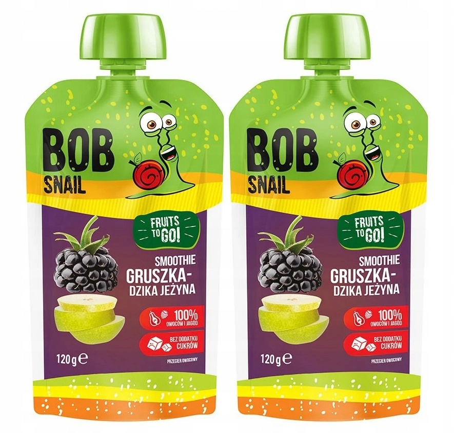 2x BOB SNAIL Smoothie GRUSZKA JEŻYNA Bez Dodatku Cukru Mus 120g_1