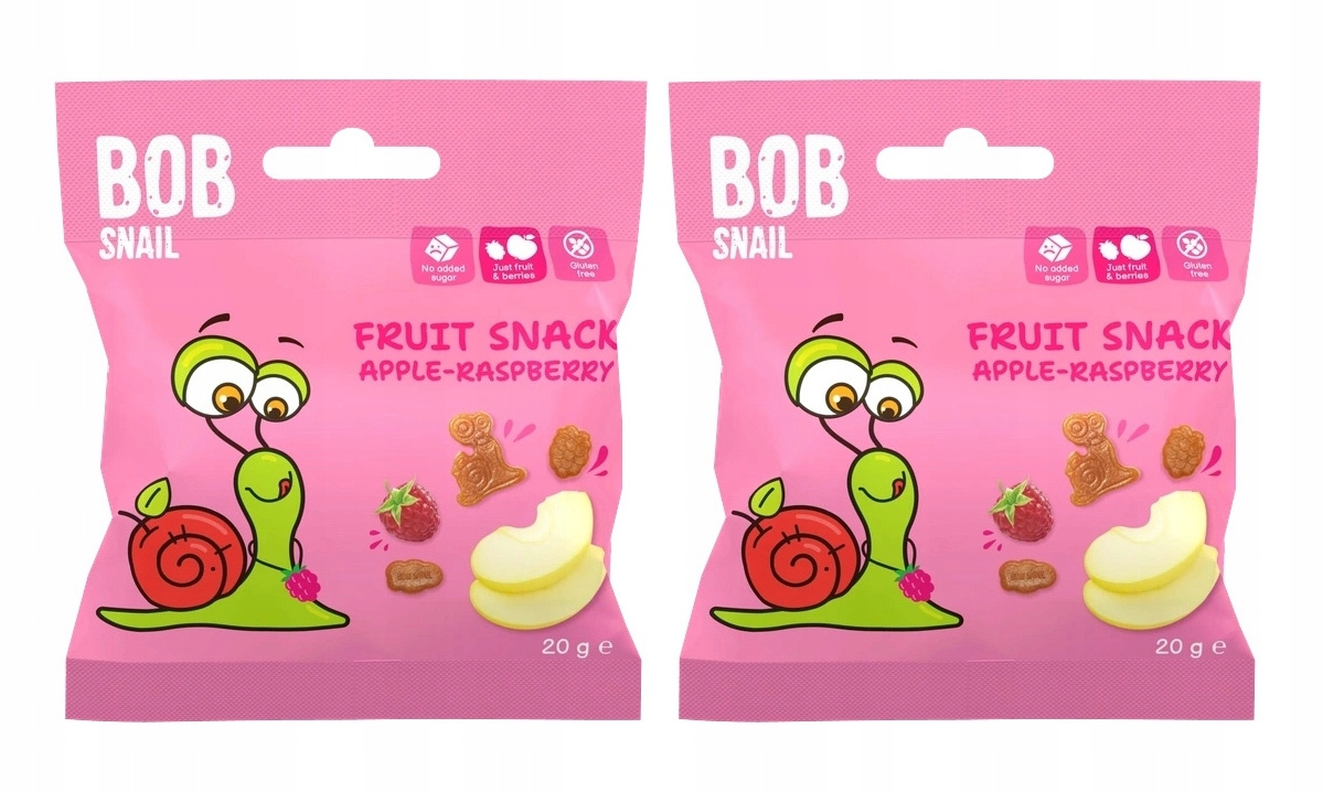2x BOB SNAIL Żelki Owocowe JABŁKO MALINA Bez Dodatku Cukru 2x 20g (40g)_1