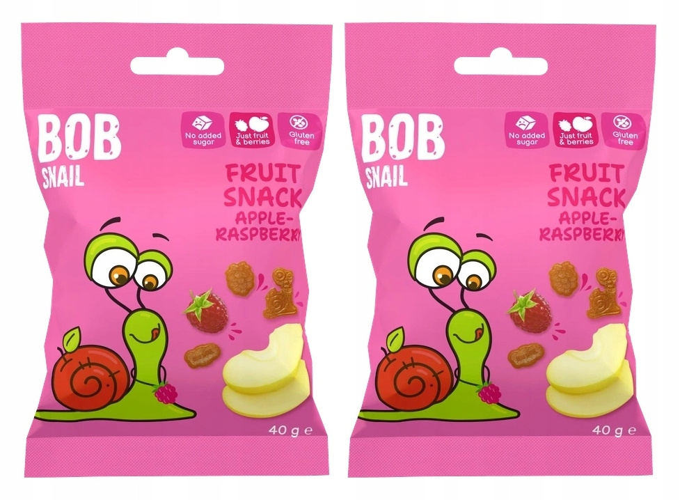 2x BOB SNAIL Żelki Owocowe JABŁKO MALINA Bez Dodatku Cukru 2x 40g (80g)_1