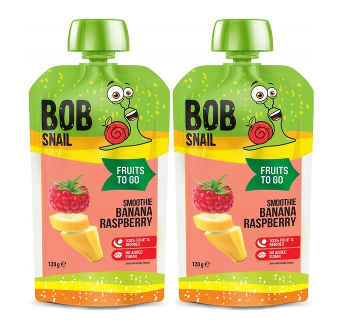 2x BOB SNAIL Smoothie BANAN MALINA Bez Dodatku Cukru Mus 120g_1
