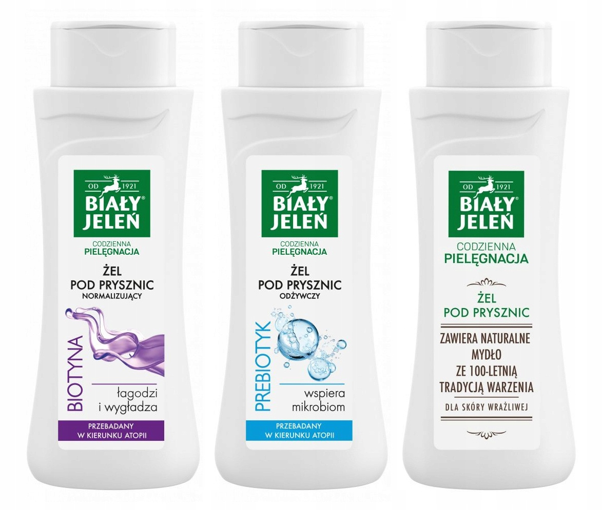 3x BIAŁY JELEŃ Żel Pod Prysznic BIOTYNA + PREBIOTYK + NATURALNY 300ml_1