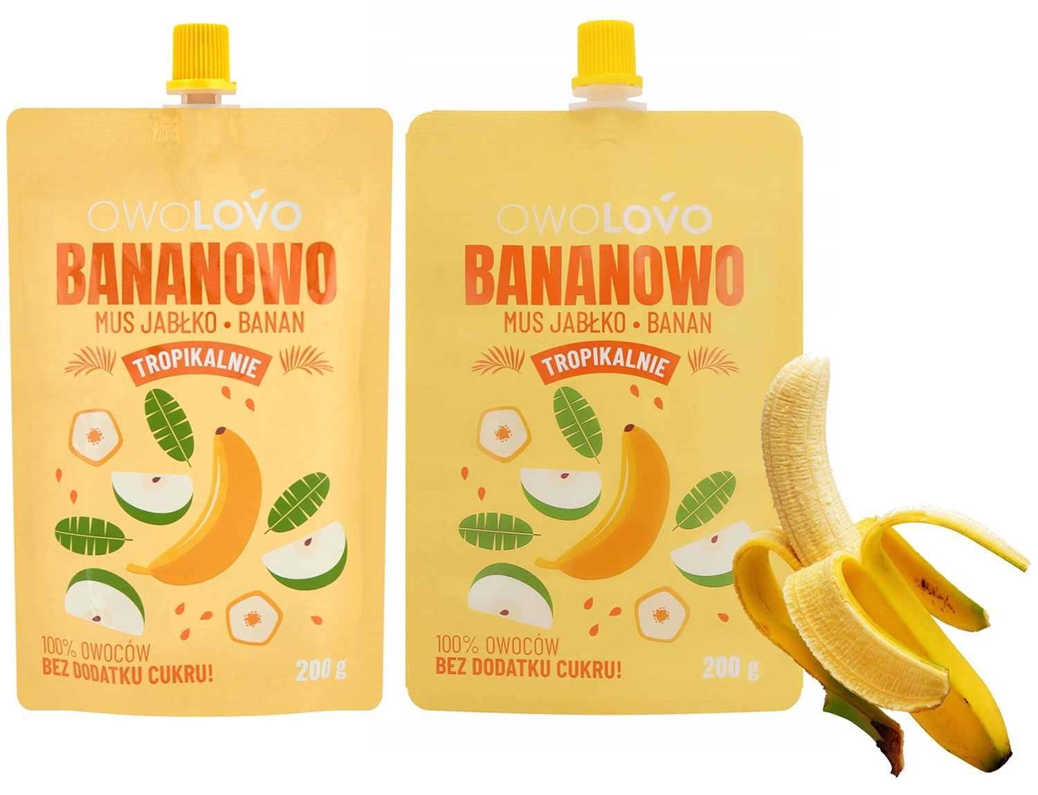 2x OwoLovo Mus Tropikalny Bananowo Jabłko Banan Dla Dzieci 200g_1