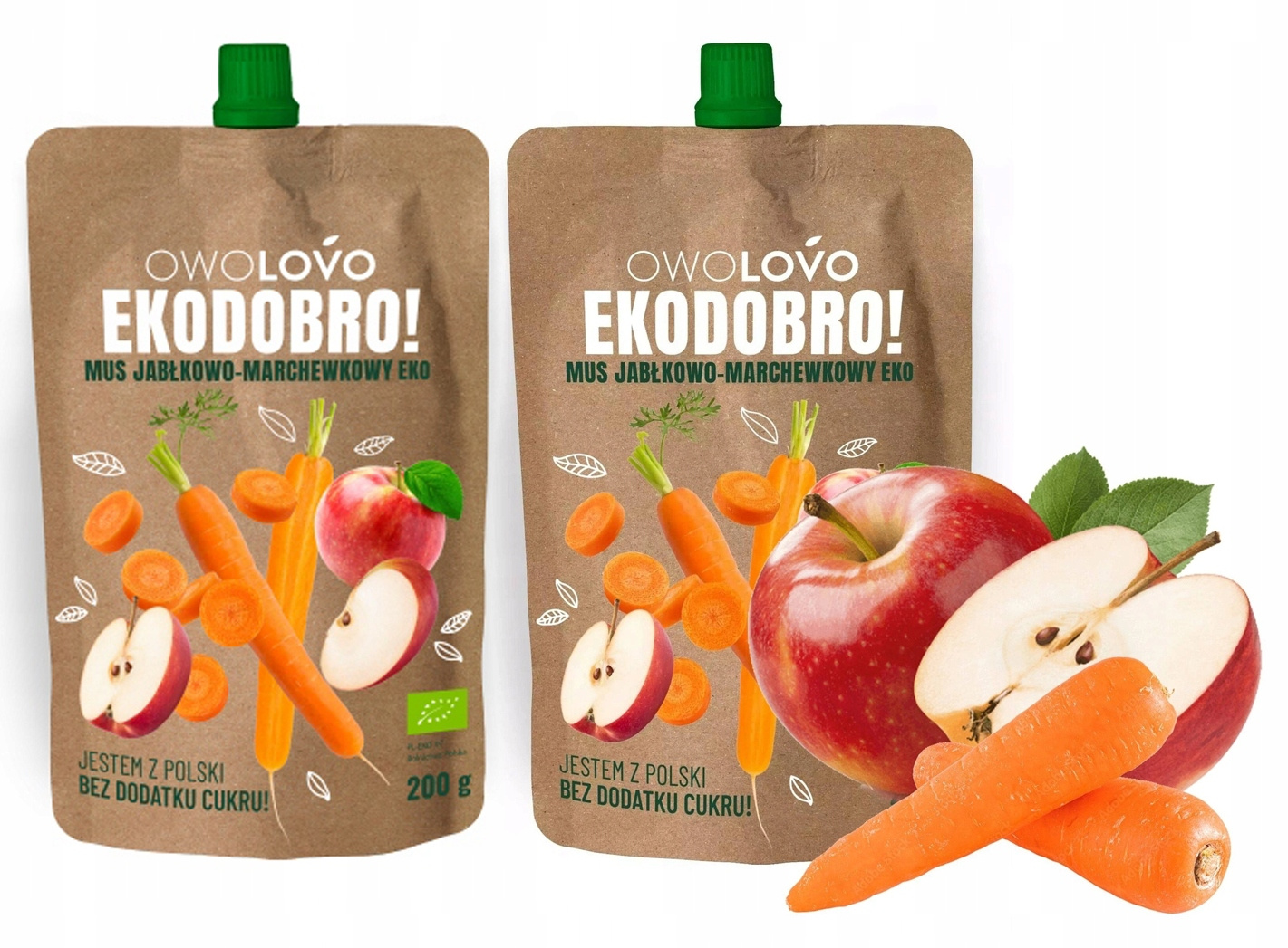 2x OwoLovo Mus EKODOBRO Jabłkowo-Marchewkowy Eko Dla Dzieci 200g_1