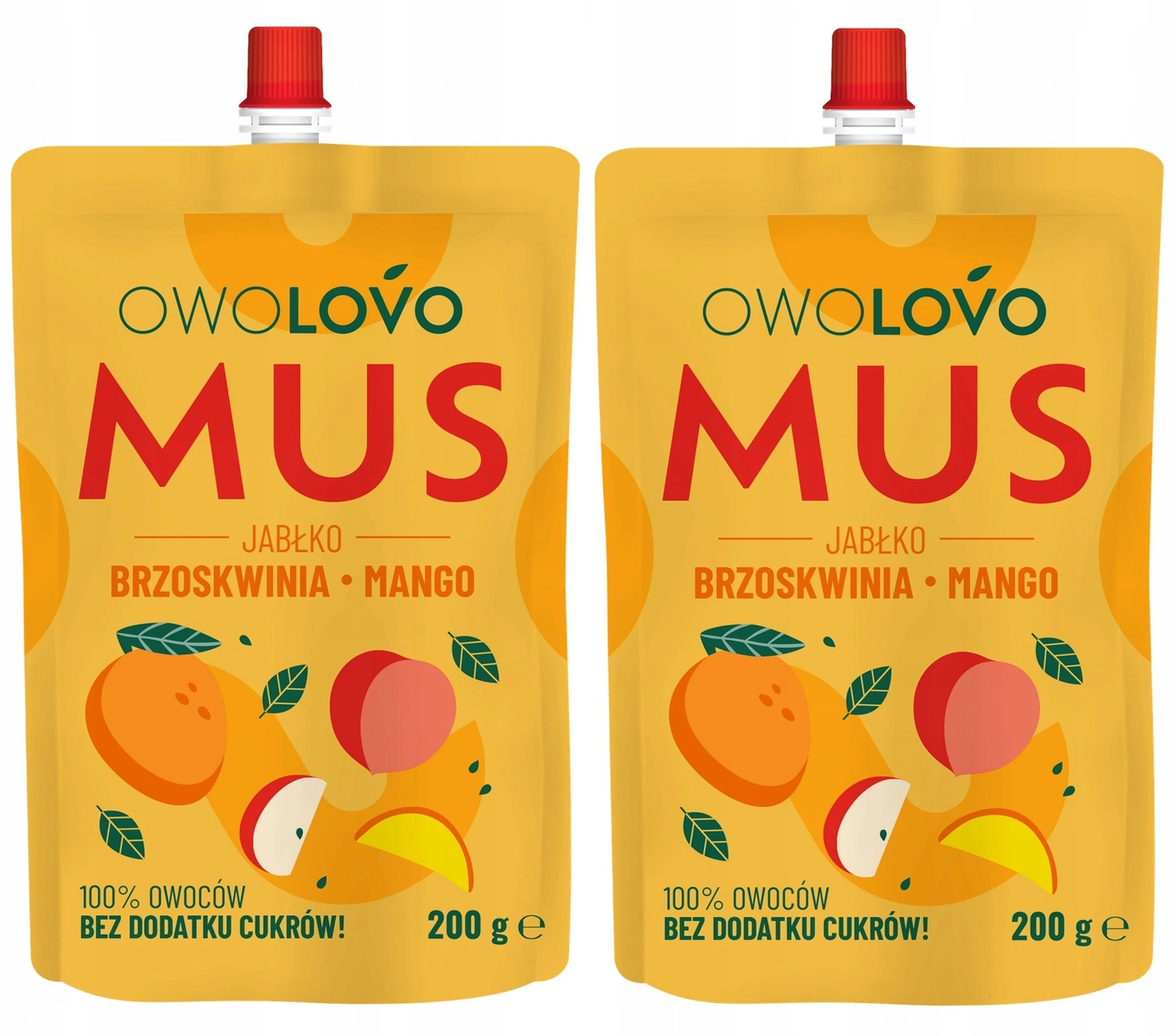 2x OwoLovo Mus JABŁKO BRZOSKWINIA MANGO Dla Dzieci Bez Cukrów 200g_1