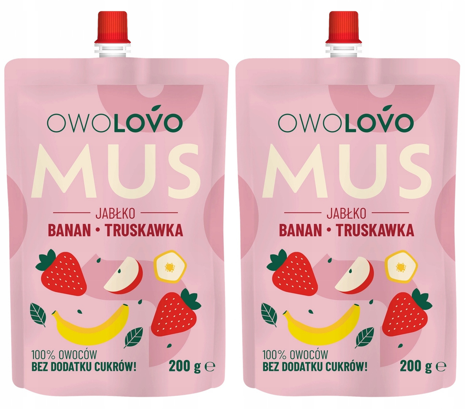 2x OwoLovo Mus JABŁKO BANAN TRUSKAWKA Dla Dzieci Bez Cukrów 200g_1