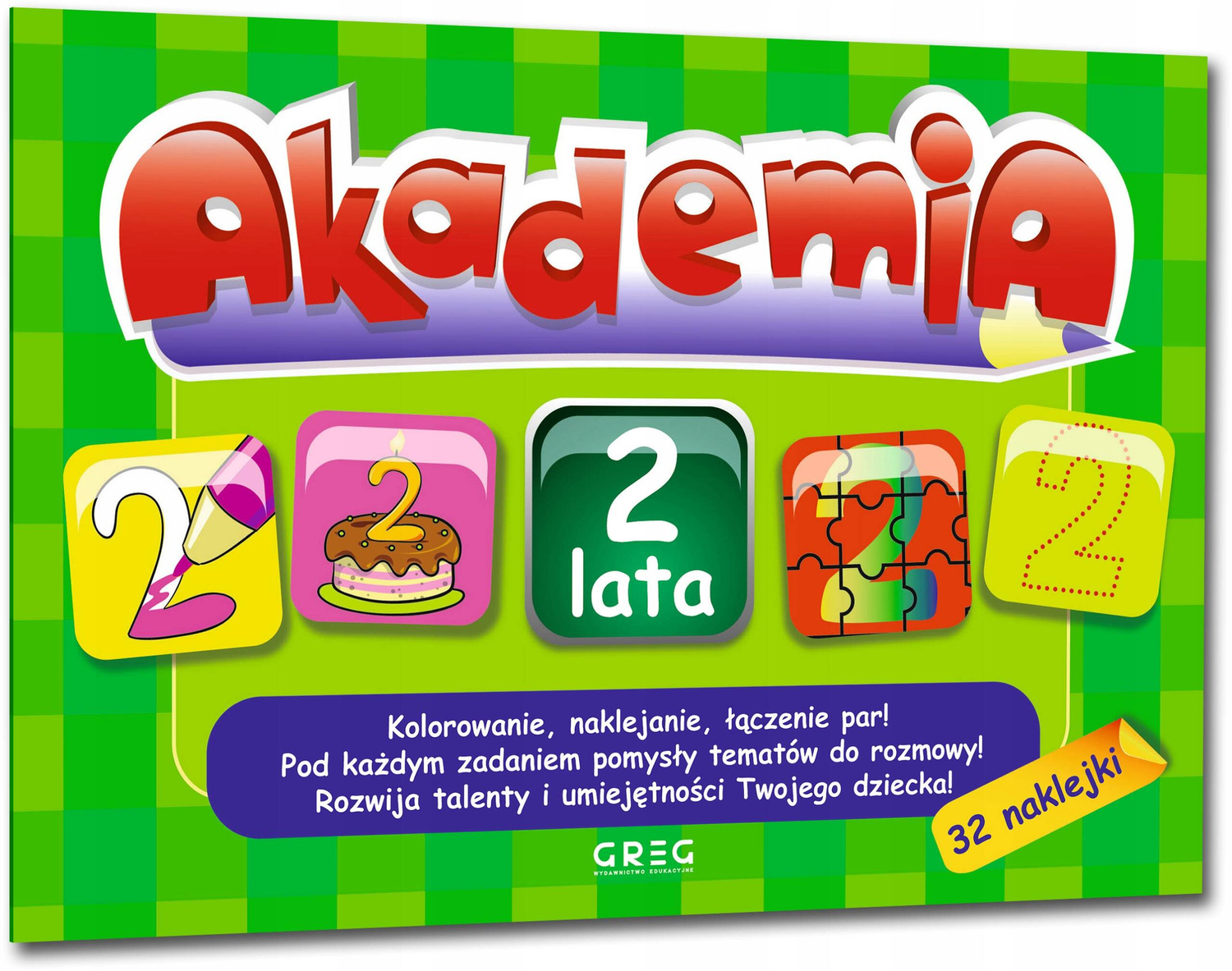 Akademia 2-Latka Kolorowanie, Naklejanie, Łączenie Par + Naklejki Greg_1