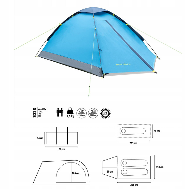 Namiot Turystyczny Kempingowy 2osobowy Wodoodporny Pokrowiec NILS NC6033_4
