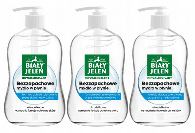 3x BIAŁY JELEŃ Mydło w Płynie Hipoalergiczne 300ml WRAŻLIWA SKÓRA