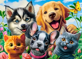 Puzzle 120 Układanka Pies PIESKI Kotki Kot Psy Husky Labrador 6+ Castorland