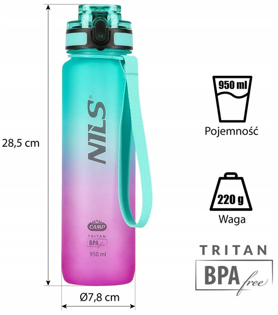 Bidon Butelka Na Wodę Turystyczna SPORTOWA Tritanowa 950ml + Wkład Na Owoce