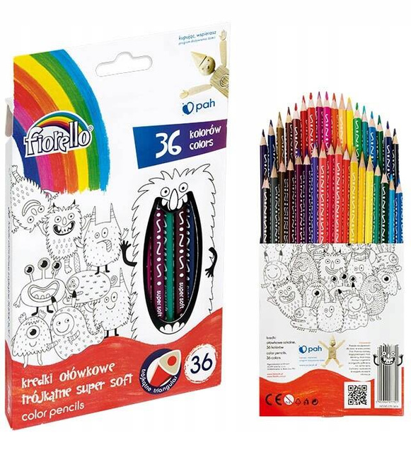 Kredki Trójkątne Ołówkowe Szkolne Super Soft 36 kol. Fiorello