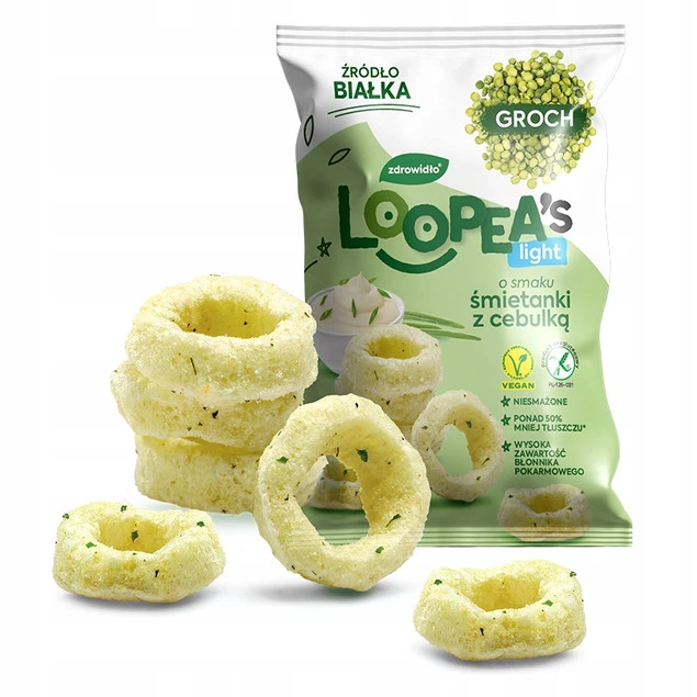 Chrupki z Grochu o Smaku ŚMIETANKI Z CEBULKĄ Loopea's 50g_2