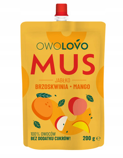 OwoLovo Mus JABŁKO BRZOSKWINIA MANGO Dla Dzieci Bez Cukrów 200g