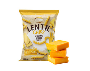 CHIPSY Chrupki z Czerwonej Soczewicy o Smaku SERA CHEDDAR 100g Oho!