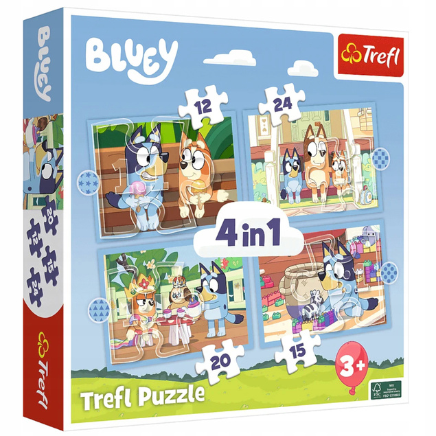 Puzzle 4w1 Układanka Piesek BLUEY Jej Świat Pieski Bajka 3+ Trefl 34637