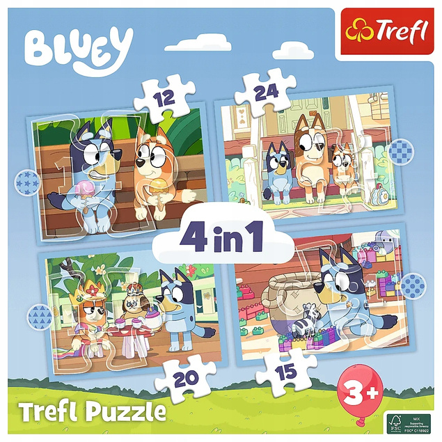 Puzzle 4w1 Układanka Piesek BLUEY Jej Świat Pieski Bajka 3+ Trefl 34637