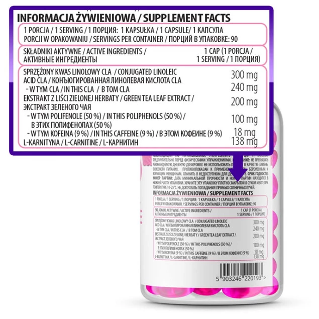 L-CARNITINE + GREEN TEA + CLA 90 softgel OstroVit