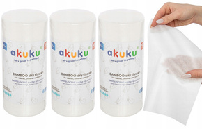 3x AKUKU Hipoalergiczne Ręczniki Chusteczki BAMBUSOWE Jednorazowe 100szt