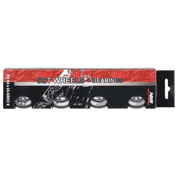 PU 64x24 82A CZARNE MATOWE (4 szt.) + ABEC-9 (8 szt.) ZESTAW NILS EXTREME