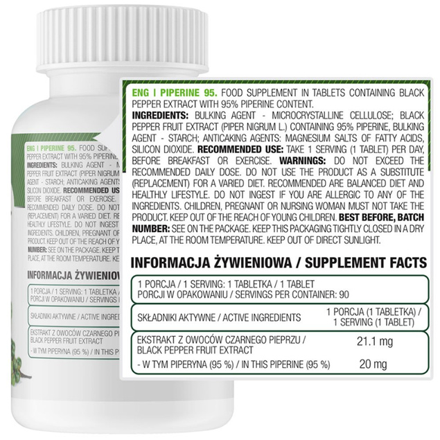 Piperine 95 spalacz czarny pieprz 90 tabs OstroVit