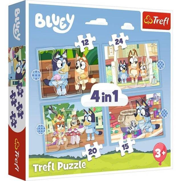 Puzzle 4w1 Układanka Piesek BLUEY Jej Świat Pieski Bajka 3+ Trefl 34637